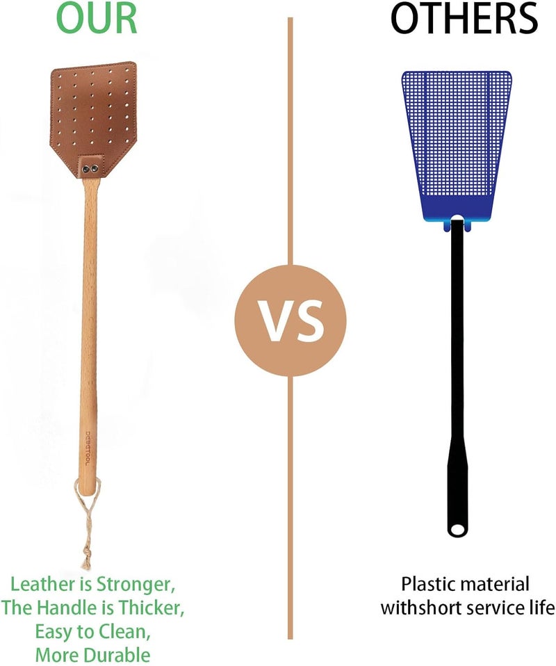 DEBETOOL Leather Fly Swatter - Heavy Duty Manual Fly Swatter with Wood Handle, Durable Leather Fly Swatter for Indoor and Outdoor Use (Brown) - Image 3